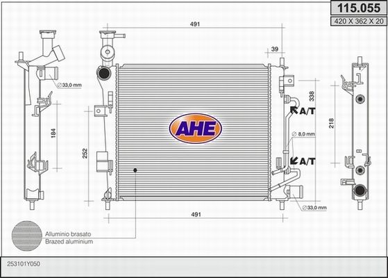 AHE Радиатор, охлаждение двигателя 115.055