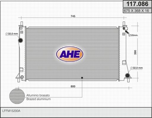 AHE Радиатор, охлаждение двигателя 117.086