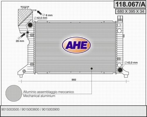 AHE Радиатор, охлаждение двигателя 118.067/A
