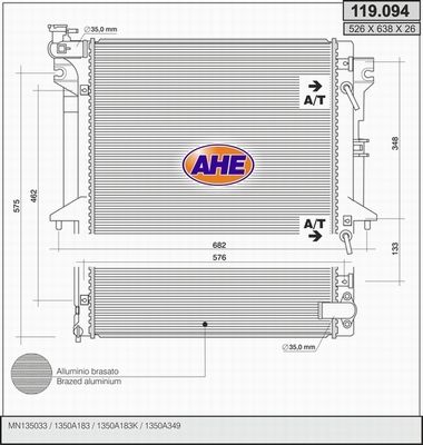 AHE Радиатор, охлаждение двигателя 119.094