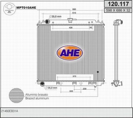 AHE Радиатор, охлаждение двигателя 120.117