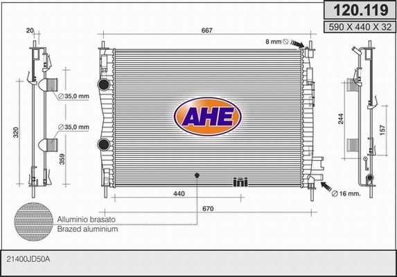 AHE Радиатор, охлаждение двигателя 120.119