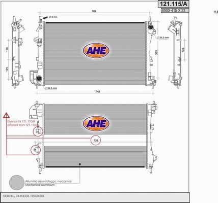 AHE Радиатор, охлаждение двигателя 121.115/A