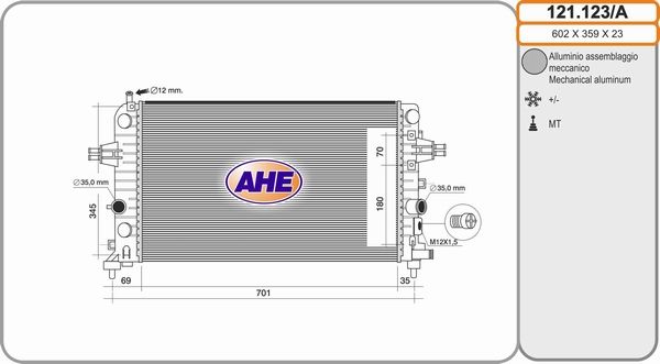 AHE Радиатор, охлаждение двигателя 121.123/A