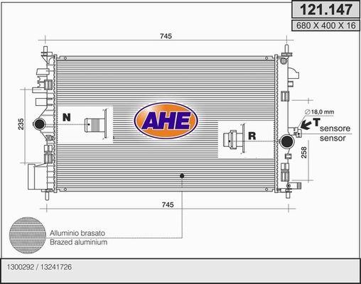 AHE Радиатор, охлаждение двигателя 121.147