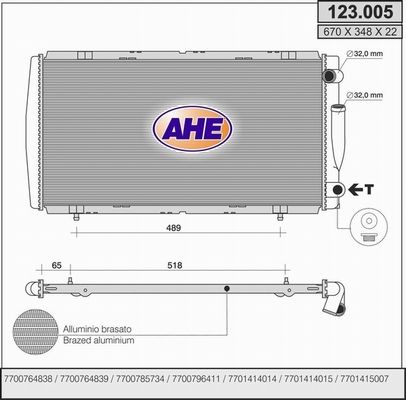 AHE Радиатор, охлаждение двигателя 123.005