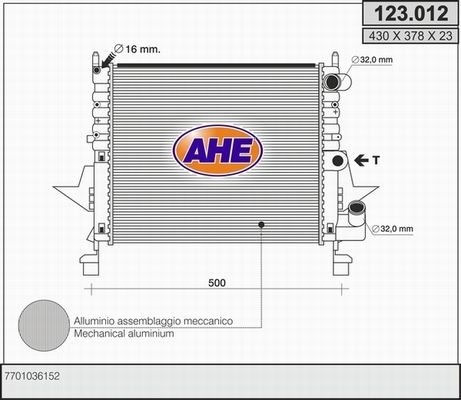 AHE Радиатор, охлаждение двигателя 123.012