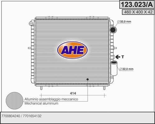 AHE Радиатор, охлаждение двигателя 123.023/A