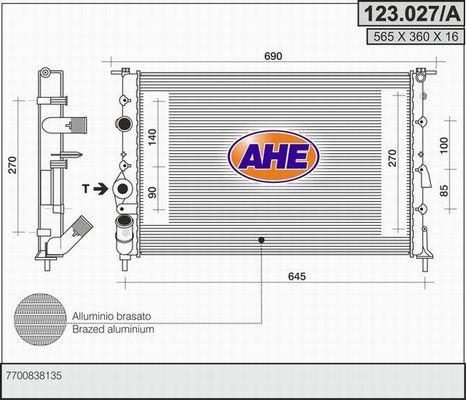 AHE Радиатор, охлаждение двигателя 123.027/A