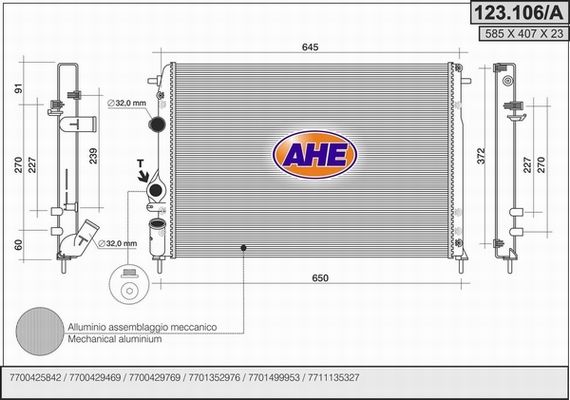 AHE Радиатор, охлаждение двигателя 123.106/A