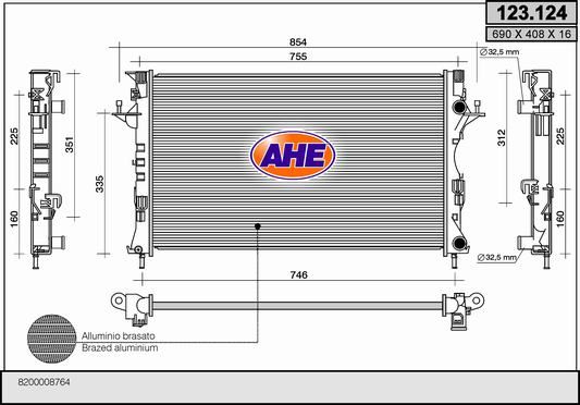 AHE Радиатор, охлаждение двигателя 123.124