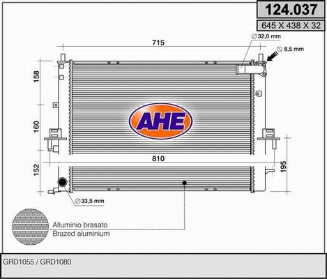 AHE Радиатор, охлаждение двигателя 124.037