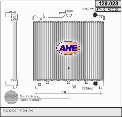 AHE Радиатор, охлаждение двигателя 129.028