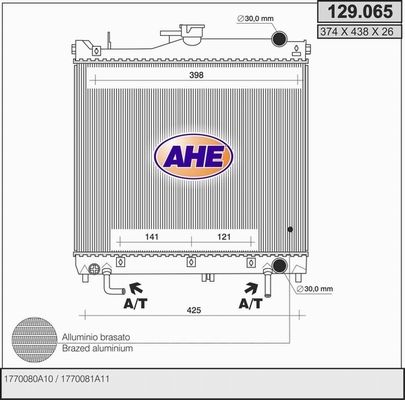 AHE Радиатор, охлаждение двигателя 129.065