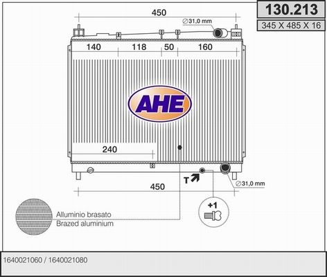 AHE Радиатор, охлаждение двигателя 130.213