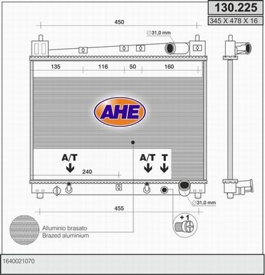 AHE Радиатор, охлаждение двигателя 130.225