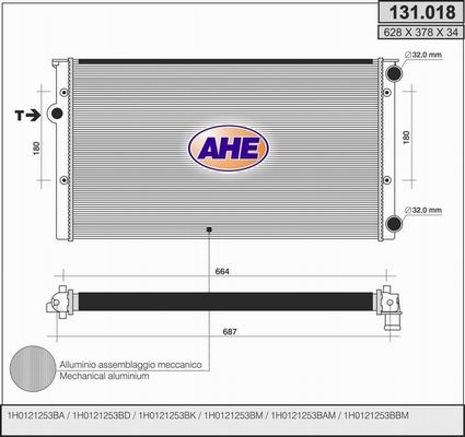 AHE Радиатор, охлаждение двигателя 131.018