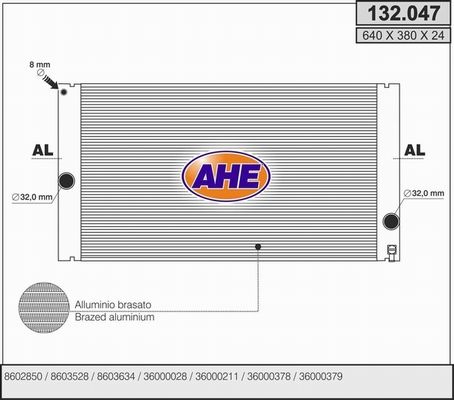 AHE Радиатор, охлаждение двигателя 132.047