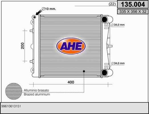 AHE Радиатор, охлаждение двигателя 135.004