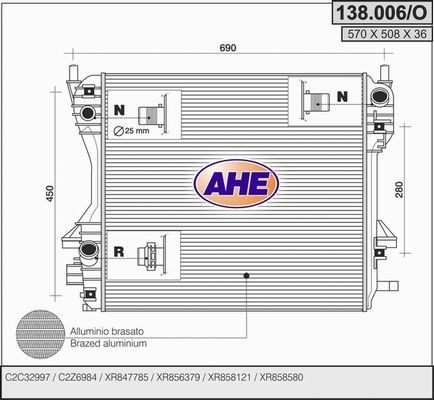 AHE Радиатор, охлаждение двигателя 138.006/O