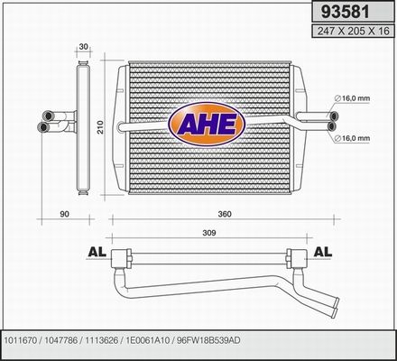 AHE Теплообменник, отопление салона 93581