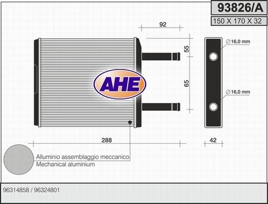 AHE Теплообменник, отопление салона 93826/A