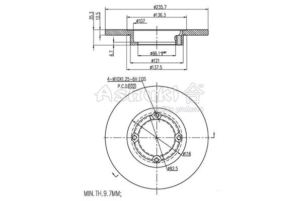 ASHUKI Тормозной диск 0990-9090