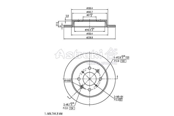 ASHUKI Тормозной диск H039-48