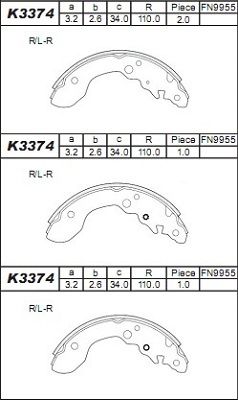 ASIMCO stabdžių trinkelių komplektas K3374