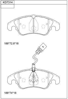 ASIMCO stabdžių trinkelių rinkinys, diskinis stabdys KD7314