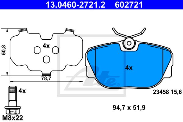 ATE Комплект тормозных колодок, дисковый тормоз 13.0460-2721.2