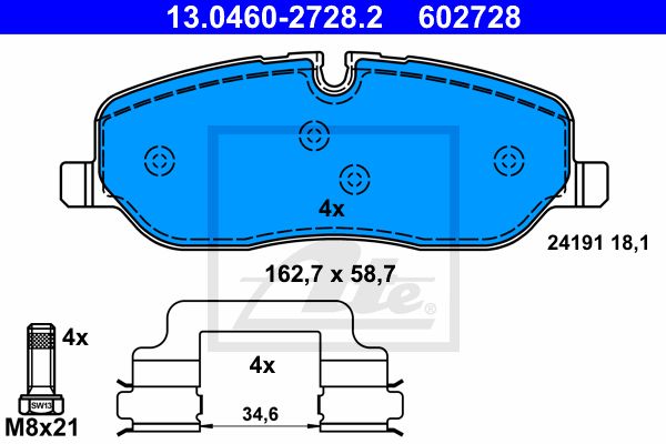 ATE Комплект тормозных колодок, дисковый тормоз 13.0460-2728.2