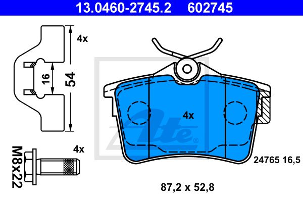 ATE Комплект тормозных колодок, дисковый тормоз 13.0460-2745.2