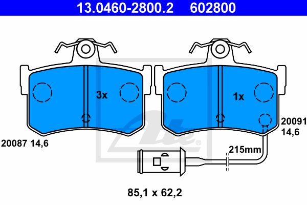 ATE Комплект тормозных колодок, дисковый тормоз 13.0460-2800.2