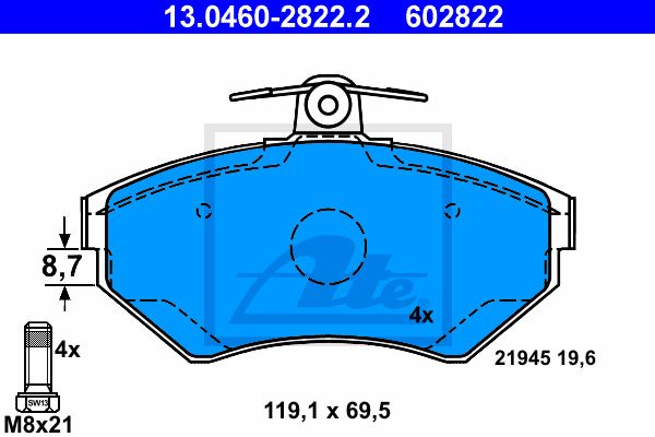 ATE Комплект тормозных колодок, дисковый тормоз 13.0460-2822.2