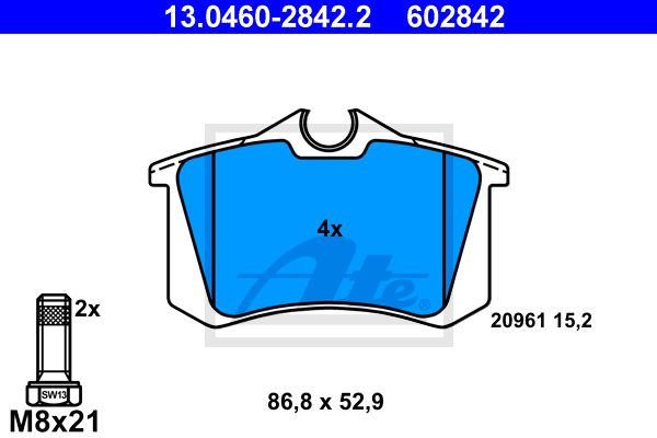 ATE Комплект тормозных колодок, дисковый тормоз 13.0460-2842.2
