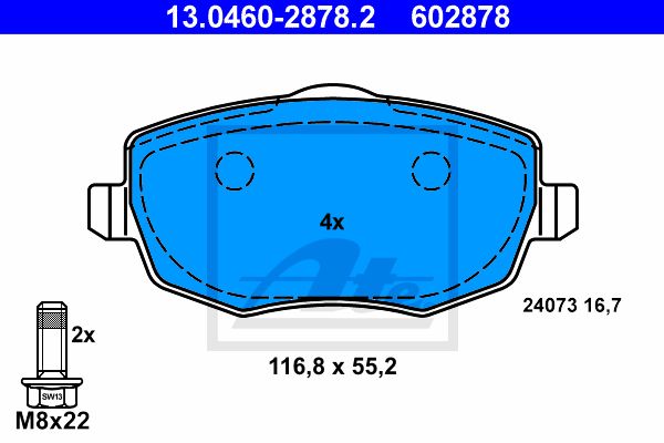 ATE Комплект тормозных колодок, дисковый тормоз 13.0460-2878.2