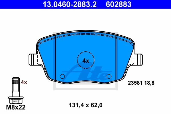 ATE Комплект тормозных колодок, дисковый тормоз 13.0460-2883.2
