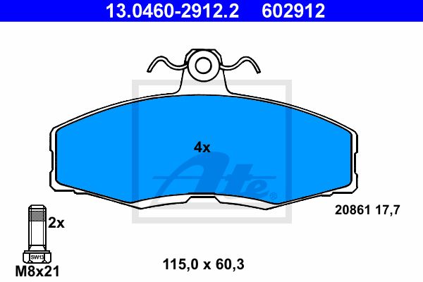 ATE Комплект тормозных колодок, дисковый тормоз 13.0460-2912.2