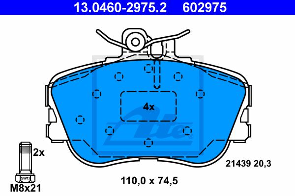 ATE Комплект тормозных колодок, дисковый тормоз 13.0460-2975.2