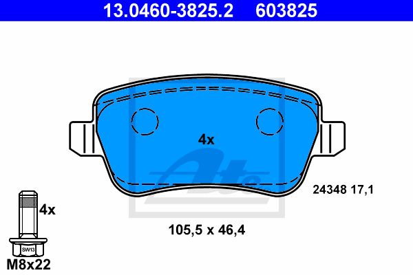 ATE Комплект тормозных колодок, дисковый тормоз 13.0460-3825.2