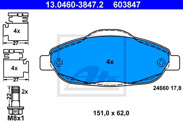 ATE Комплект тормозных колодок, дисковый тормоз 13.0460-3847.2