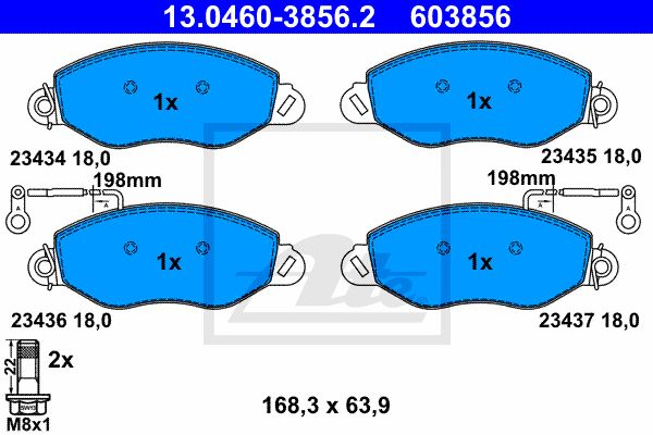 ATE Комплект тормозных колодок, дисковый тормоз 13.0460-3856.2