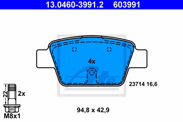 ATE Комплект тормозных колодок, дисковый тормоз 13.0460-3991.2