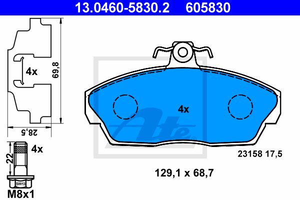 ATE Комплект тормозных колодок, дисковый тормоз 13.0460-5830.2