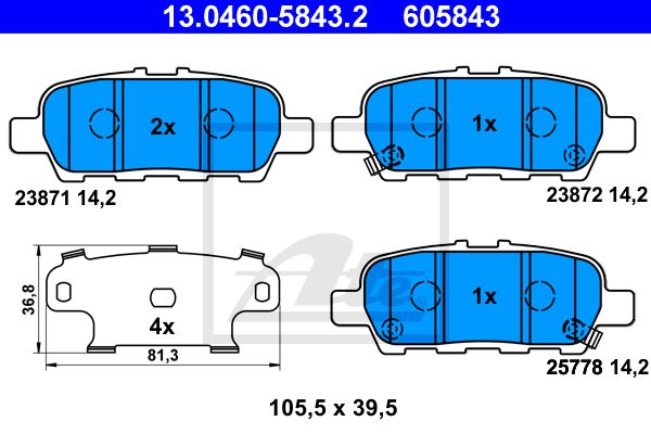 ATE Комплект тормозных колодок, дисковый тормоз 13.0460-5843.2