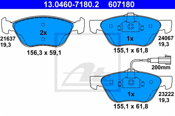 ATE Комплект тормозных колодок, дисковый тормоз 13.0460-7180.2