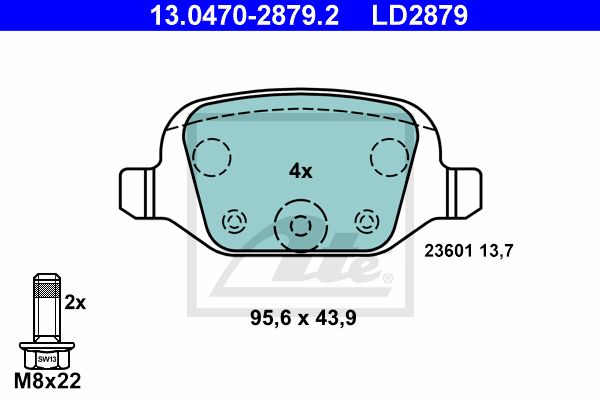 ATE Комплект тормозных колодок, дисковый тормоз 13.0470-2879.2
