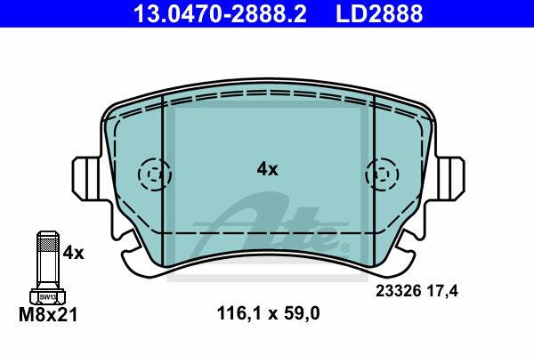 ATE Комплект тормозных колодок, дисковый тормоз 13.0470-2888.2