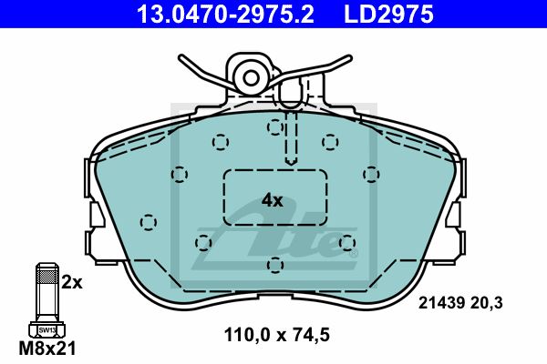 ATE Комплект тормозных колодок, дисковый тормоз 13.0470-2975.2